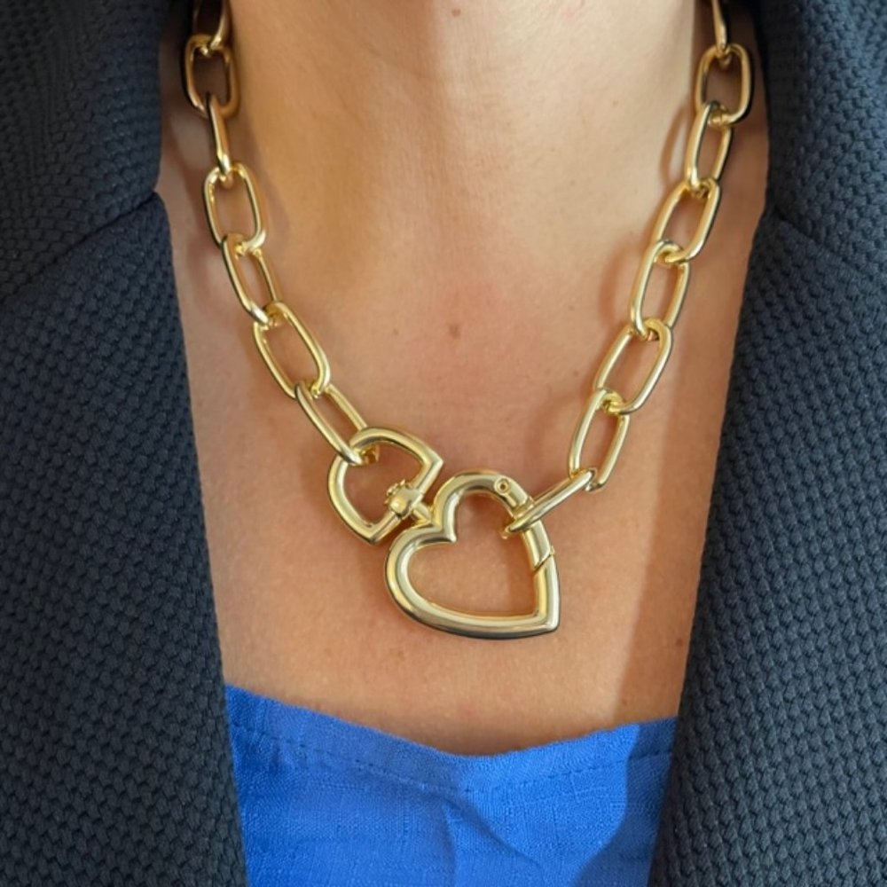 18k Gold-Plated Heart-Lock Chunky Chain Necklace - Picture 5 of 6